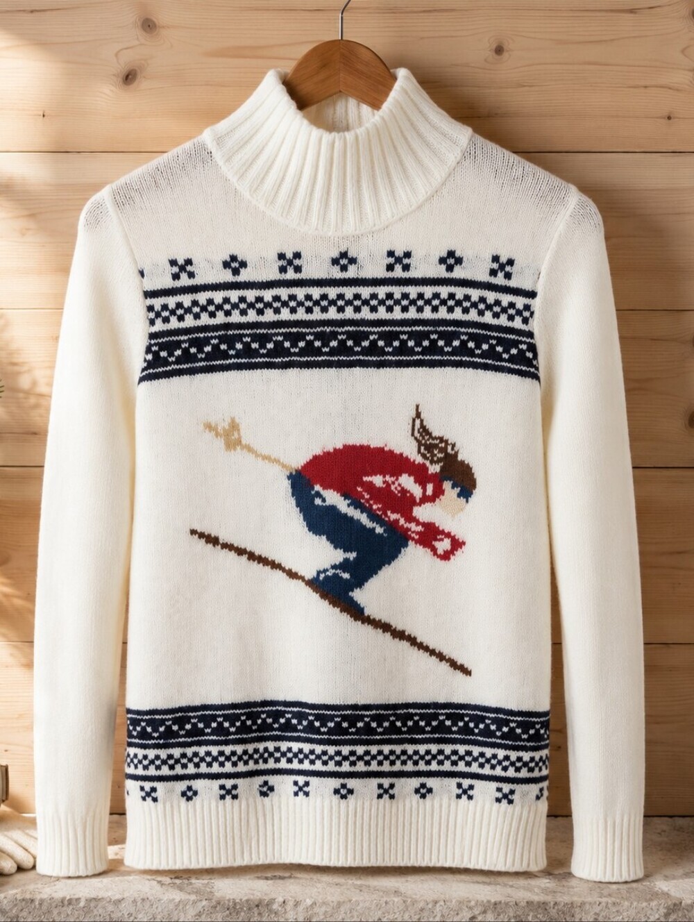 Eddie Bauer Ski Sweater Womens M Cream Mock Neck Skier Nordic Apres Ski Winter